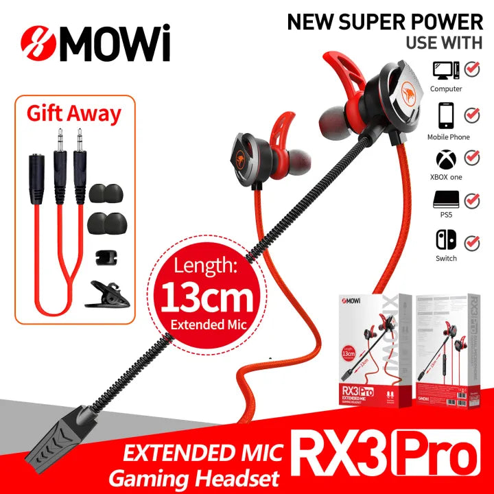 Plextone MOWI RX3 PRO Wired Stereo Gaming Earphones with Dual Mic Extension Cable for PC, Laptop, and Cellphones