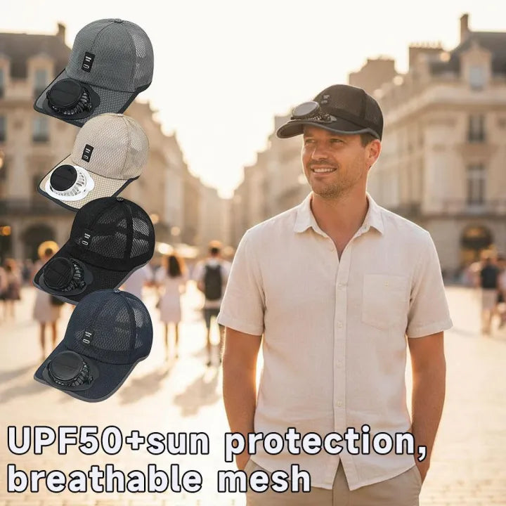 Solar USB Charging Fan Baseball Cap UPF50+ Sun Protection Breathable Mesh Hat with Cooling Fan for Outdoor Fishing Hiking