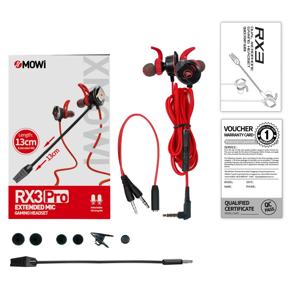 Plextone MOWI RX3 PRO Wired Stereo Gaming Earphones with Dual Mic Extension Cable for PC, Laptop, and Cellphones